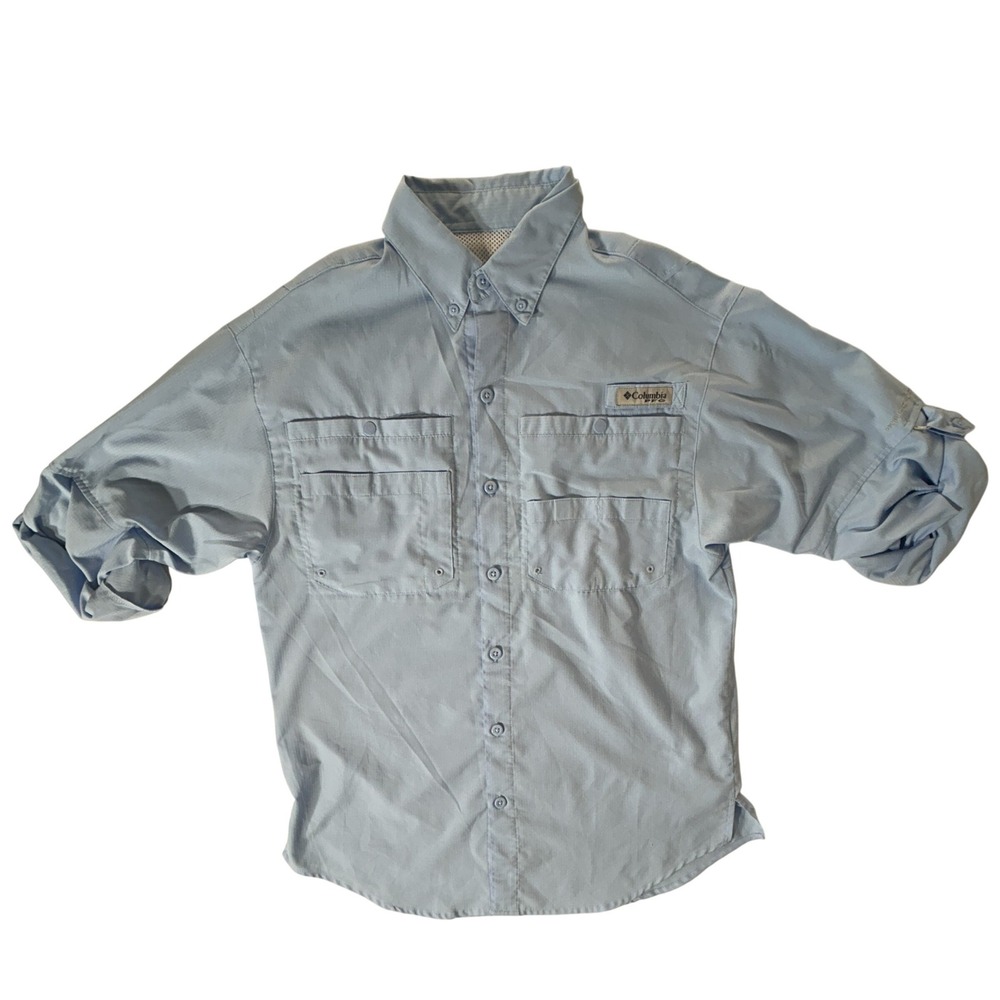 Columbia PFG Bahama II Fishing Shirt Mens Light Blue Long Sleeve Vented Medium‎